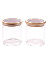 Kuber Industries Borosilicate Glass Jar with Printed Bamboo Lid|Kitchen Organizer Items and Storage|Multi-utility, Leakproof, Airtight Storage Jar for Cookies,Snacks,Tea,Coffee,Sugar|Pack of 2(300ml)